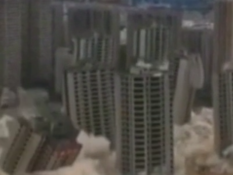 В Китае, во время планового демонтажа, снесли сразу 15 небоскребов
